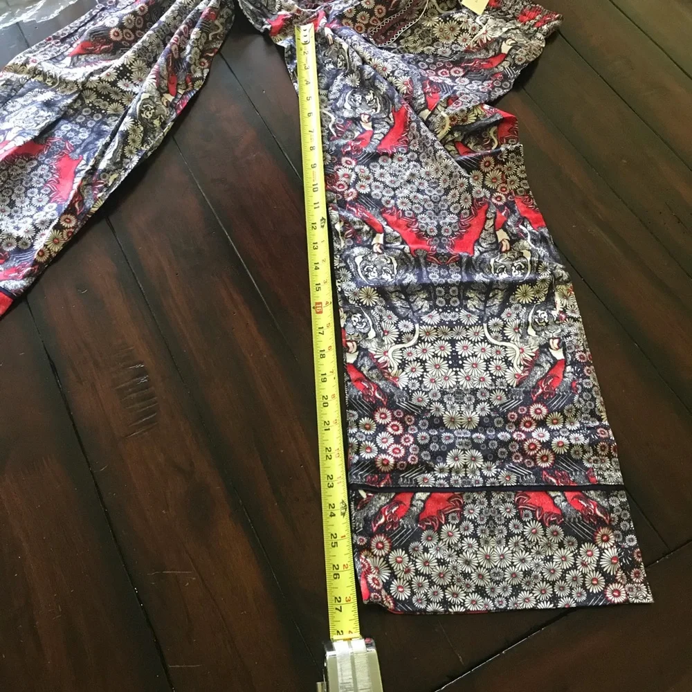 Anthropologie Red, Gray, Cream Patterned Pajama Pants